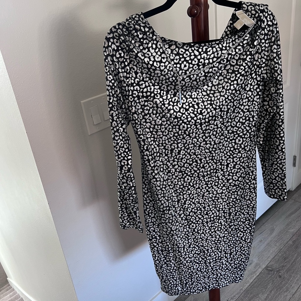 MICHAEL Michael Kors black dress with silver cheetah pattern